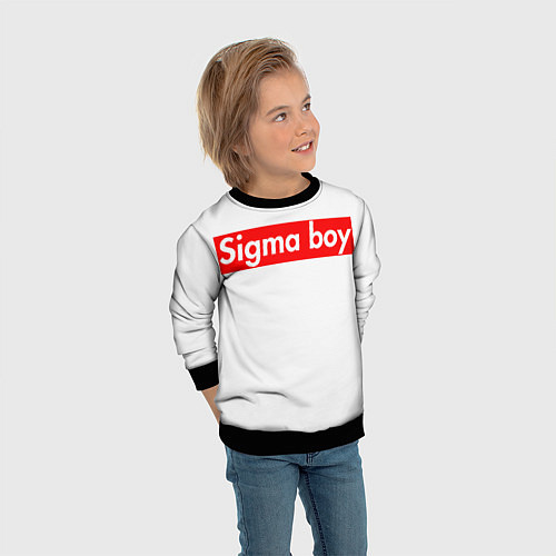 Детский свитшот A real sigma boy merch meme надпись из песни в тик / 3D-Черный – фото 3