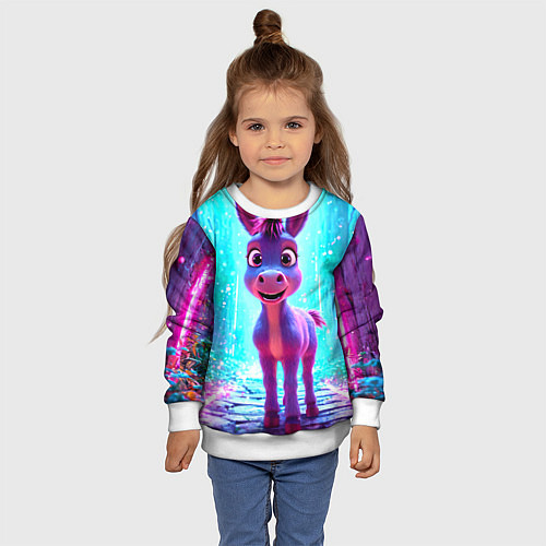 Детский свитшот Ослик в неоновых искрах / 3D-Белый – фото 4
