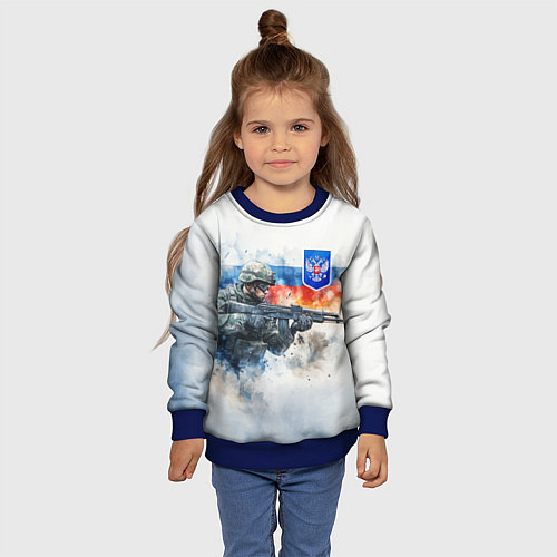Детский свитшот Русский солдат и синий герб РФ / 3D-Синий – фото 4