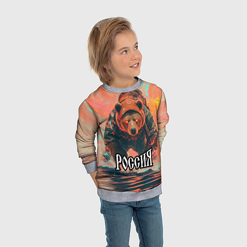 Детский свитшот Россия - медведь / 3D-Меланж – фото 3