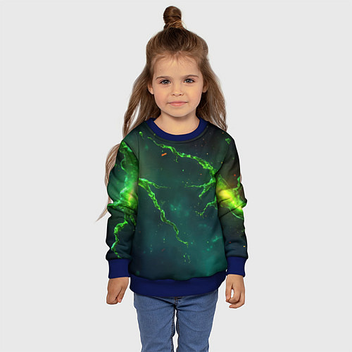 Детский свитшот Зеленые статичные брызги / 3D-Синий – фото 4