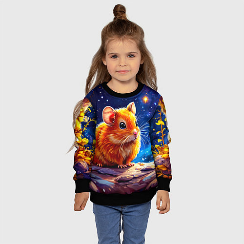 Детский свитшот Хомяк и космическое небо / 3D-Черный – фото 4