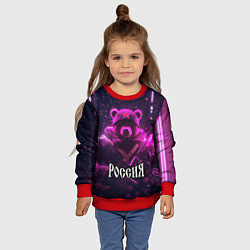 Свитшот детский Военный медведь в фиолетовом неоне, цвет: 3D-красный — фото 2