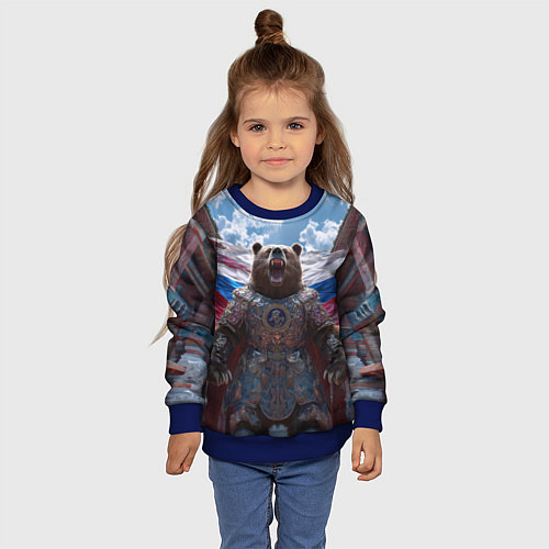Детский свитшот Военный медведь в доспехах / 3D-Синий – фото 4