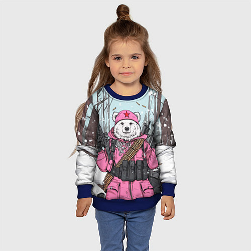 Детский свитшот Русский медведь в розовой куртке / 3D-Синий – фото 4