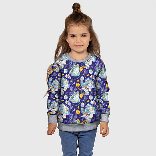 Детский свитшот Крокусы и зяблик во льдах / 3D-Меланж – фото 4