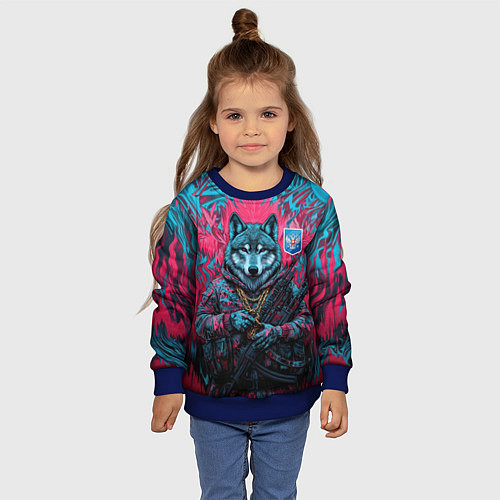 Детский свитшот Волк с гербом РФ / 3D-Синий – фото 4