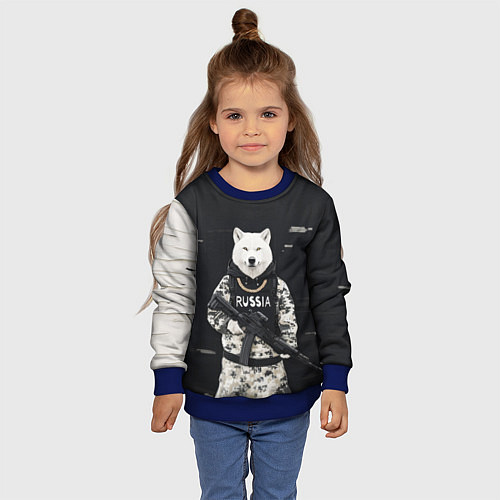 Детский свитшот Волк с автоматом и золотой цепью / 3D-Синий – фото 4