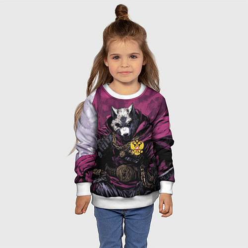 Детский свитшот Волк с золотым гербом РФ / 3D-Белый – фото 4