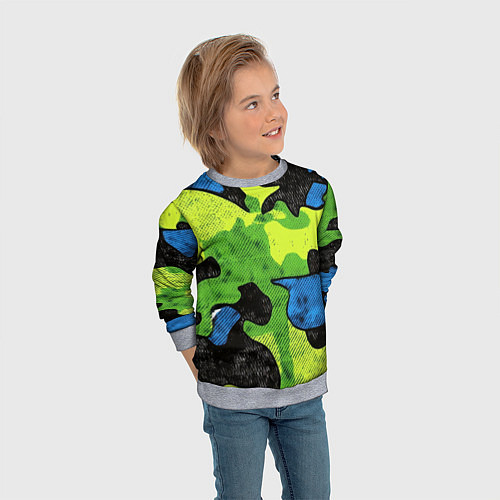Детский свитшот Зелено-синий абстрактный камуфляж / 3D-Меланж – фото 3