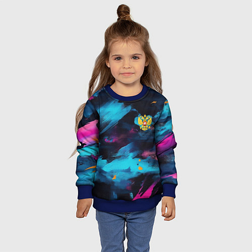 Детский свитшот Герб РФ на текстурном камуфляже / 3D-Синий – фото 4