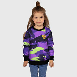 Свитшот детский Герб РФ на фиолетовом камуфляже, цвет: 3D-черный — фото 2