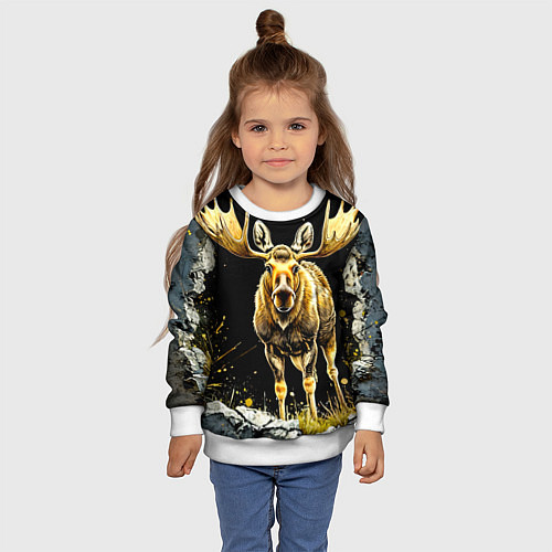 Детский свитшот Лось на черном / 3D-Белый – фото 4