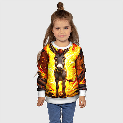 Детский свитшот Ослик в огне / 3D-Белый – фото 4
