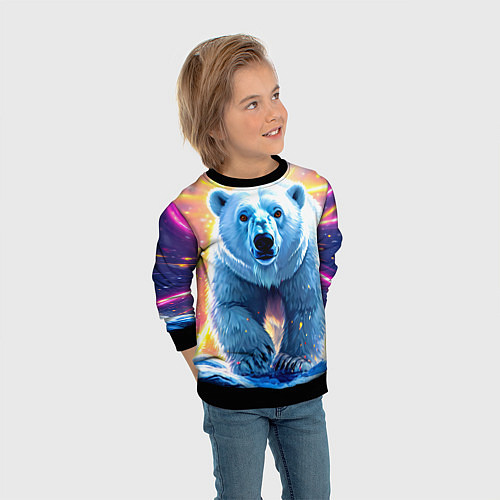 Детский свитшот Белый медведь идет по льдине / 3D-Черный – фото 3
