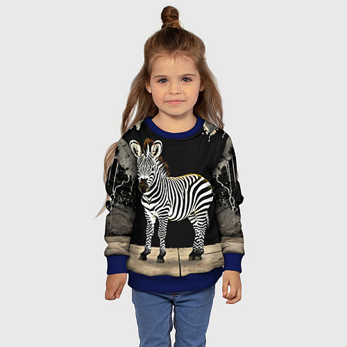 Детский свитшот Зебра на черном / 3D-Синий – фото 4