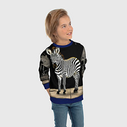 Свитшот детский Зебра на черном, цвет: 3D-синий — фото 2