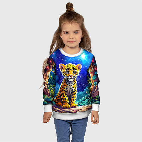 Детский свитшот Ягуар в звездную ночь / 3D-Белый – фото 4