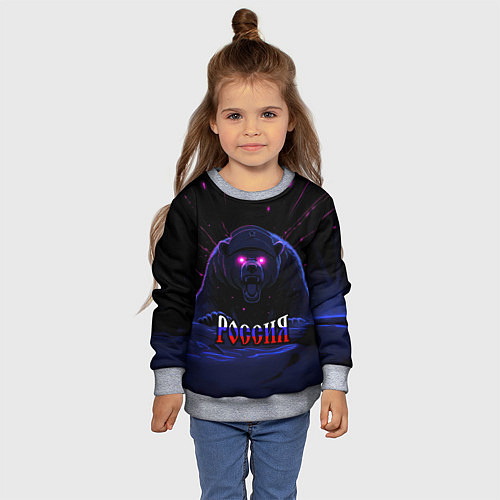 Детский свитшот Россия агрессивный медведь / 3D-Меланж – фото 4