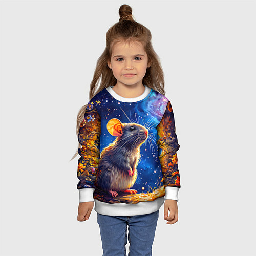 Детский свитшот Крыса и космическое небо / 3D-Белый – фото 4