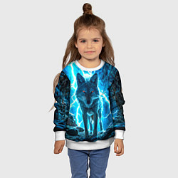 Свитшот детский Волк в разрядах молнии, цвет: 3D-белый — фото 2