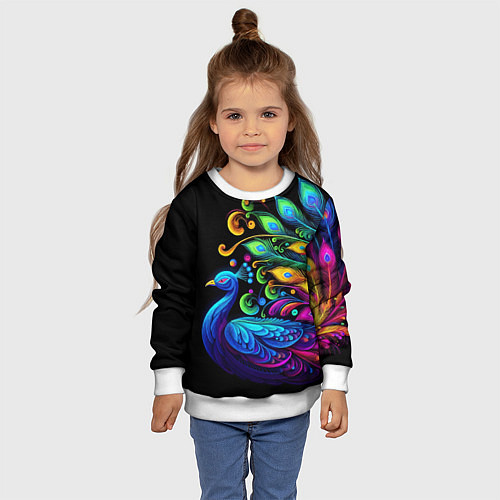 Детский свитшот Neon peacock - art / 3D-Белый – фото 4