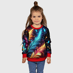 Свитшот детский Неоновые разноцветные перья, цвет: 3D-красный — фото 2