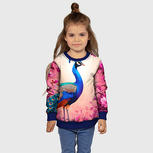 Детский свитшот Павлин на розовом / 3D-Синий – фото 4