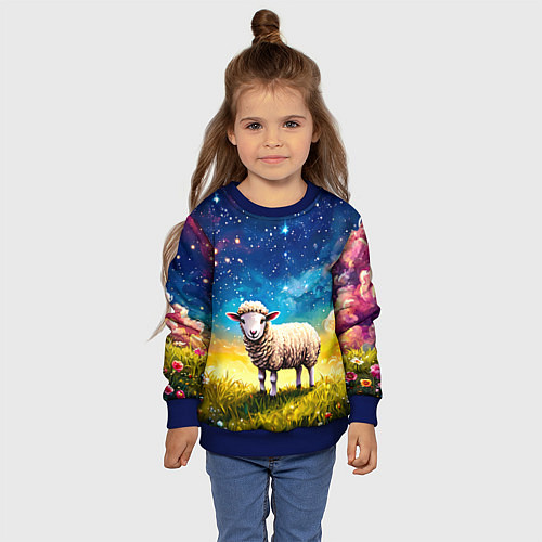 Детский свитшот Овечка и звездное небо / 3D-Синий – фото 4