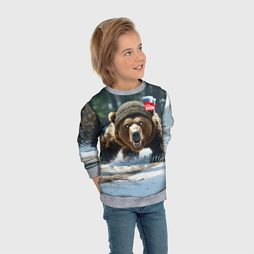 Детский свитшот Медведь страж границ / 3D-Меланж – фото 3