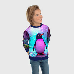 Свитшот детский Пингвин в неоновых искрах, цвет: 3D-синий — фото 2