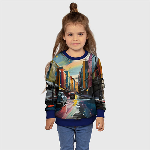 Детский свитшот Улица в стиле экспрессионизм / 3D-Синий – фото 4