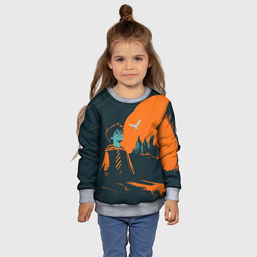Детский свитшот Гарри Поттер черно-оранжевый фон / 3D-Меланж – фото 4