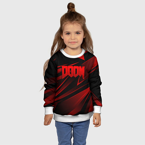 Детский свитшот Doom - красная абстракция / 3D-Белый – фото 4