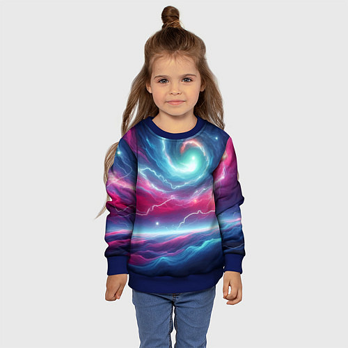Детский свитшот Spiral neon galaxy - ai art fantasy / 3D-Синий – фото 4