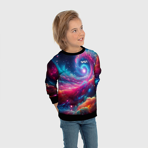 Детский свитшот Неоновая галактическая спираль - нейроарт / 3D-Черный – фото 3