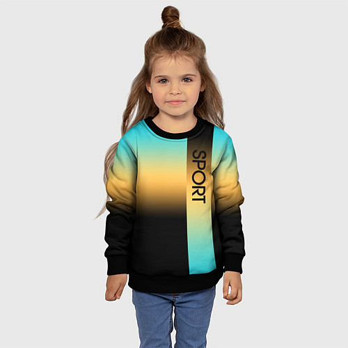 Детский свитшот Sport бирюзово-жёлто-чёрный градиент с полосой / 3D-Черный – фото 4