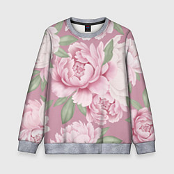 Свитшот детский Нежные пионы на пыльно-розовом фоне, цвет: 3D-меланж