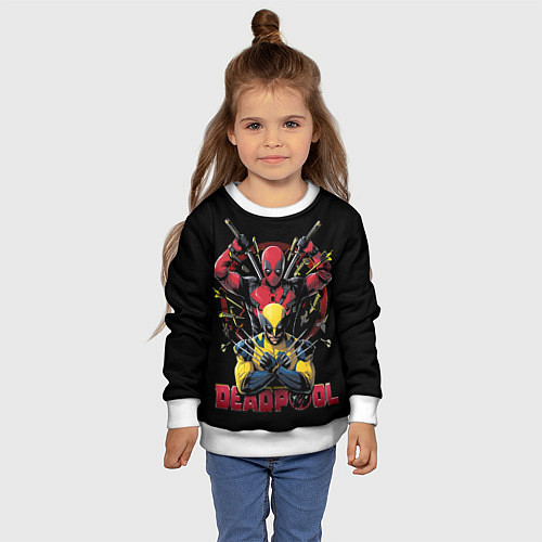 Детский свитшот Дэдпул и Россомаха в позе / 3D-Белый – фото 4