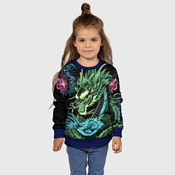 Свитшот детский Ирезуми - неоновый японский дракон, цвет: 3D-синий — фото 2