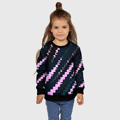 Детский свитшот Тёмно-синий с розовым искажённые полосы / 3D-Черный – фото 4