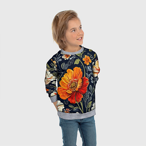 Детский свитшот Маки и пионы старинный паттерн / 3D-Меланж – фото 3
