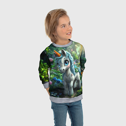 Детский свитшот Единорожка в зеленом лесу / 3D-Меланж – фото 3