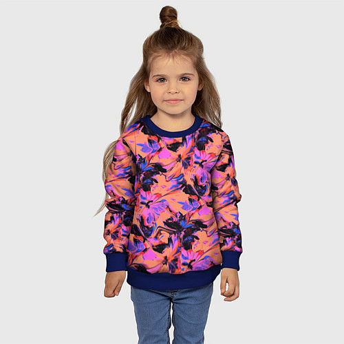 Детский свитшот Абстрактные цветы - текучая краска / 3D-Синий – фото 4