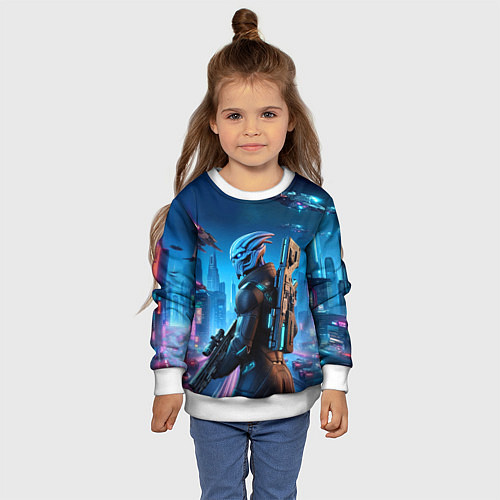 Детский свитшот Mass Effect - neon glow fantastic / 3D-Белый – фото 4