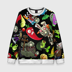 Свитшот детский Растения против зомби персонажи на черном, цвет: 3D-белый
