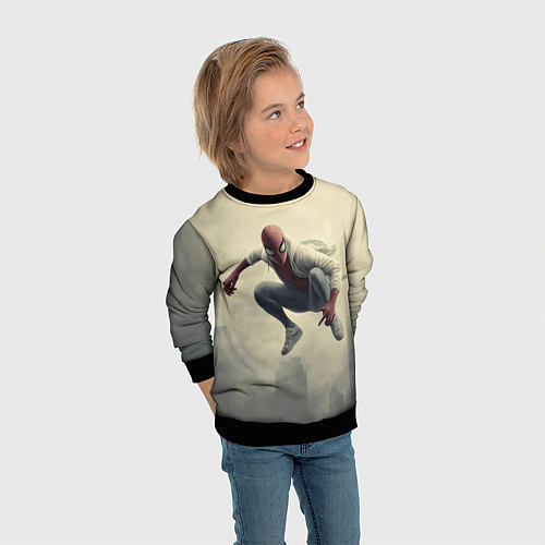 Детский свитшот Человек паук в прыжке / 3D-Черный – фото 3