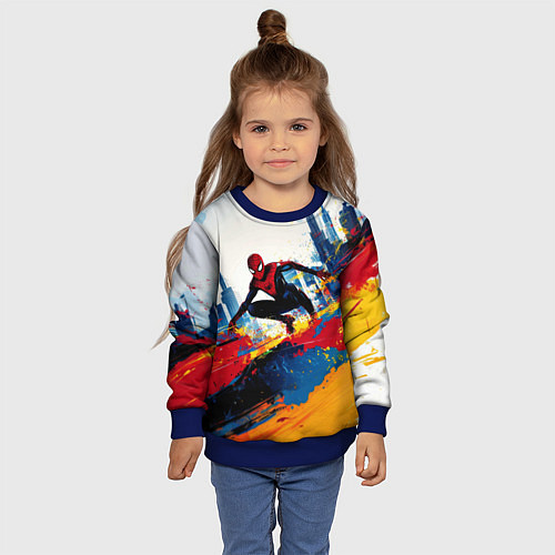 Детский свитшот Человек - паук и пролитая краска / 3D-Синий – фото 4