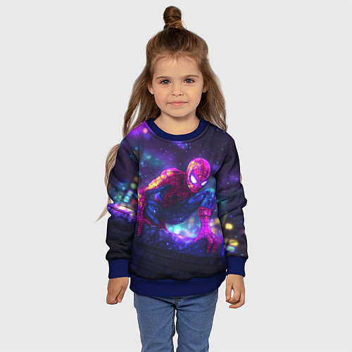 Детский свитшот Человек-паук неоновый свет / 3D-Синий – фото 4