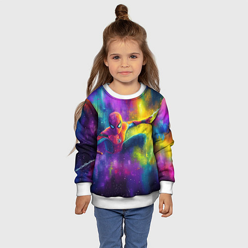 Детский свитшот Человек - паук радужные краски / 3D-Белый – фото 4